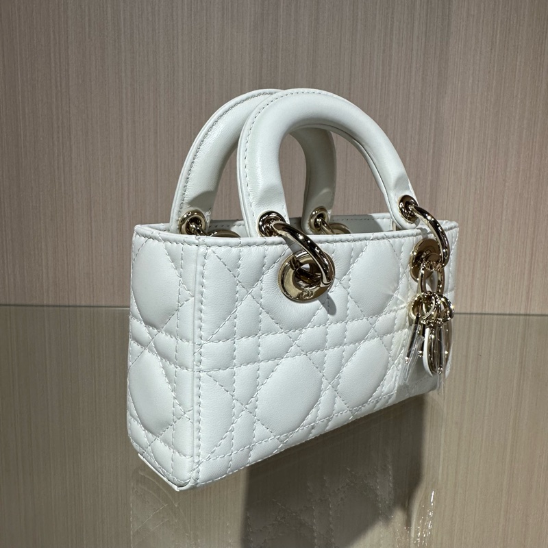 DIOR迪奧 Lady D-Joy 淺金白色羊皮戴妃包 超迷你-1