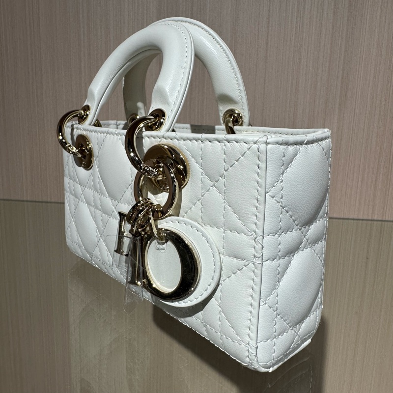 DIOR迪奧 Lady D-Joy 淺金白色羊皮戴妃包 超迷你-2