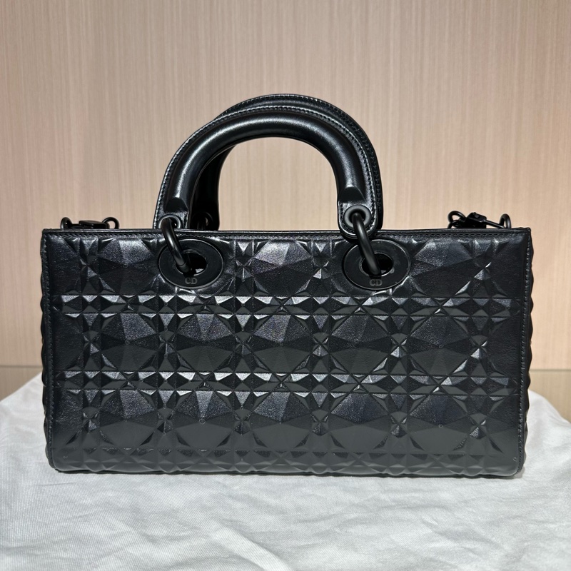 DIOR迪奥 Lady D-Joy 哑光金属钻石形藤格纹 牛皮戴妃包 黑色-3