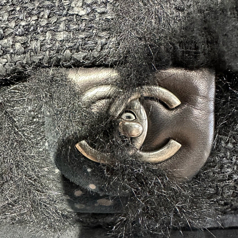 Chanel香奈儿黑银CF乞丐毛呢拼接Jumbo链条包 限量款-4