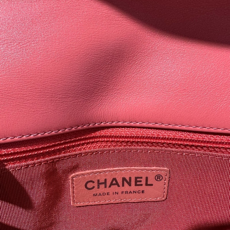 Chanel 香奈兒 粉色 牛皮油蠟皮 全皮翻蓋包woc-6