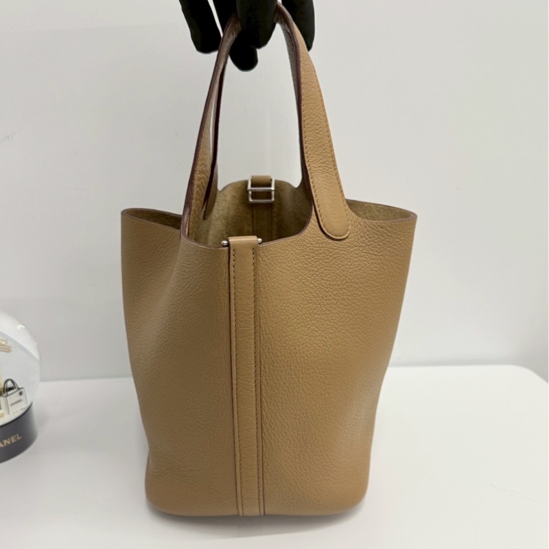 Hermes 菜籃子18 奶茶色 銀釦-0