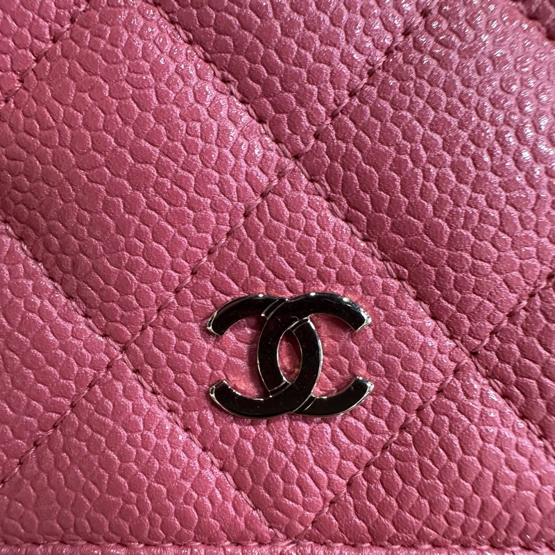 CHANEL香奈兒 WOC 金扣菱格皮鏈 顆粒牛皮 發財包珊瑚粉色-5