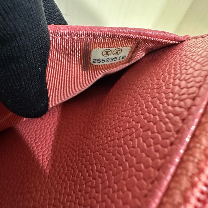 CHANEL香奈兒 WOC 金扣菱格皮鏈 顆粒牛皮 發財包珊瑚粉色-8