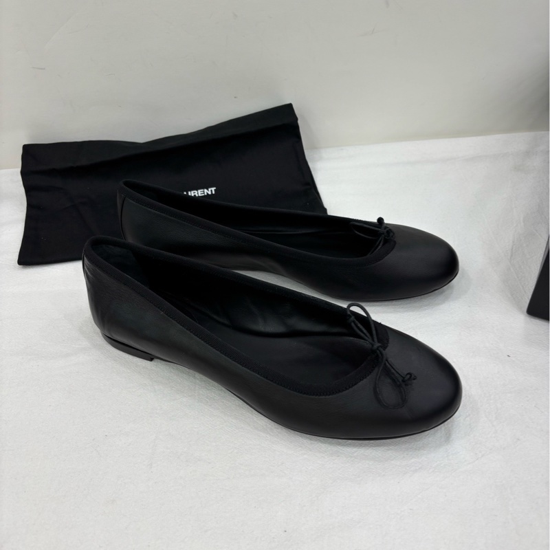 YSL /Saint Laurent 聖羅蘭芭蕾黑色平底鞋 皮質柔軟 未使用閒置品 38.5碼-0