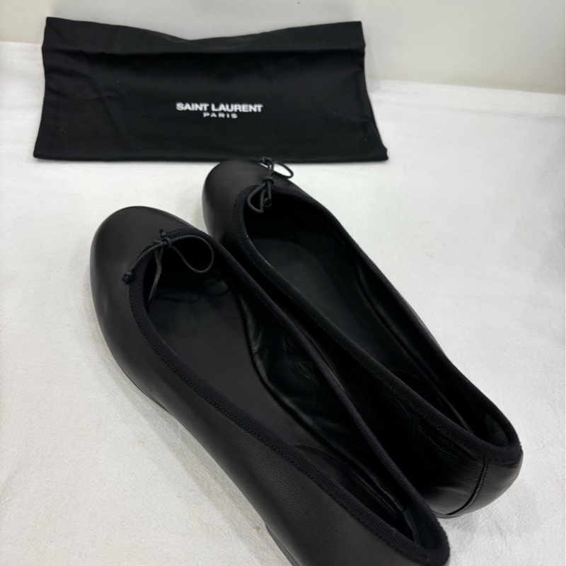 YSL /Saint Laurent 聖羅蘭芭蕾黑色平底鞋 皮質柔軟 未使用閒置品 38.5碼-2