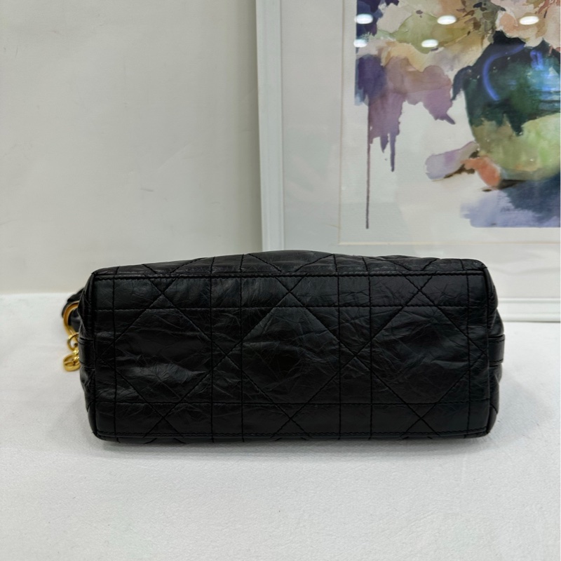 Dior Diorstar Hobo 黑色褶皺牛皮革超大藤格紋 尺寸：28.5*14.5*10-5