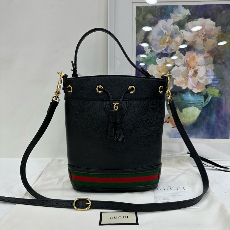 Gucci古馳Ophidia黑色抽繩水桶包 閒置 有購證-0