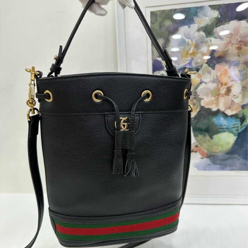 Gucci古馳Ophidia黑色抽繩水桶包 閒置 有購證-5