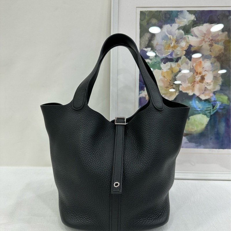 Hermes/愛馬仕 picotin菜籃22黑銀 A刻 TC皮-1