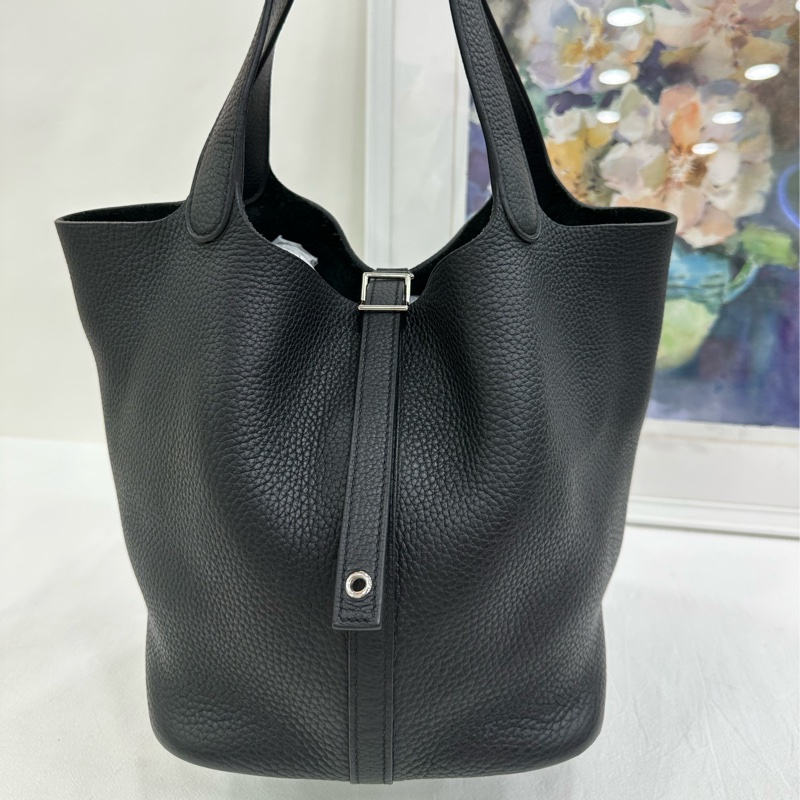 Hermes/愛馬仕 picotin菜籃22黑銀 A刻 TC皮-6