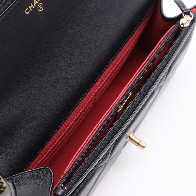 CHANEL 19 經典菱格紋雙色鍊WOC - 黑金-3