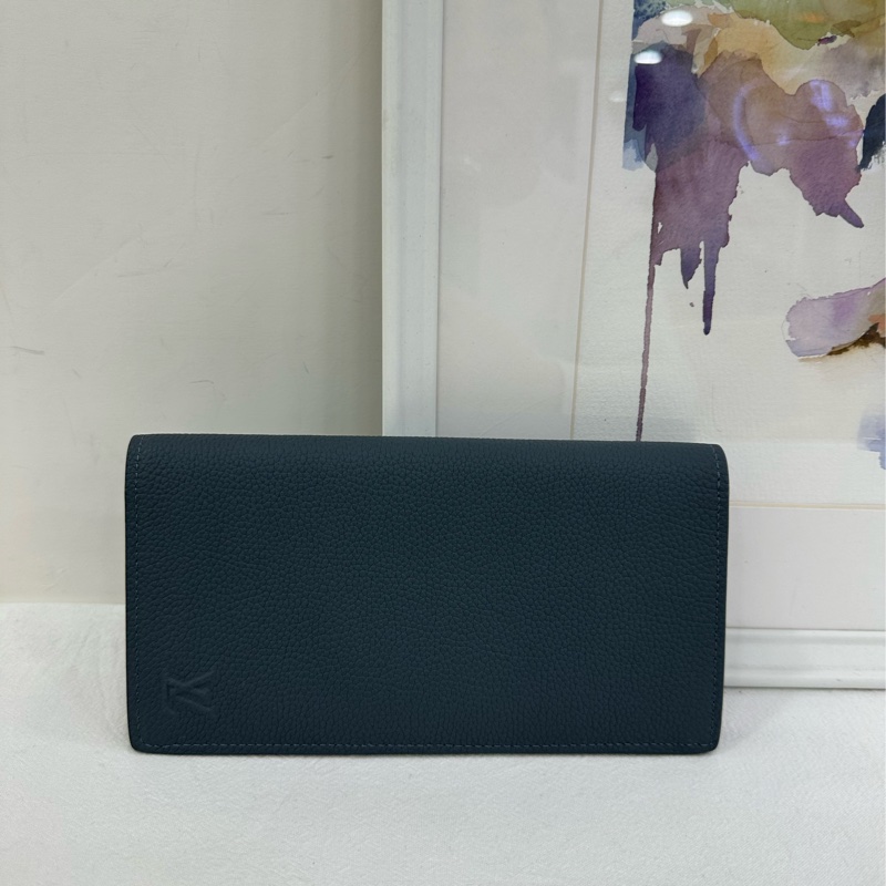 LV 長版皮夾 卡包 Brazza 藍色taiga牛皮 對折款 多卡槽 尺寸19×10-1