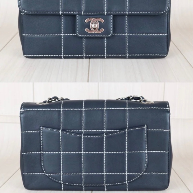 「JL精品代購」98新 Chanel 冰格黑銀cf 海軍藍-2