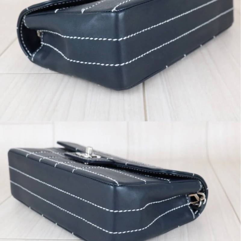 「JL精品代購」98新 Chanel 冰格黑銀cf 海軍藍-5