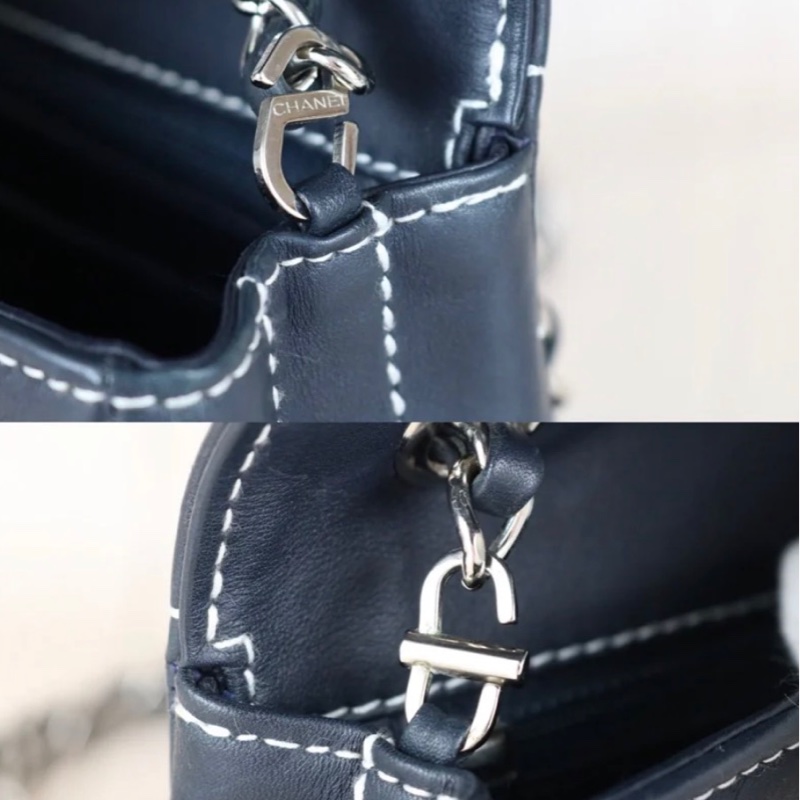 「JL精品代購」98新 Chanel 冰格黑銀cf 海軍藍-10