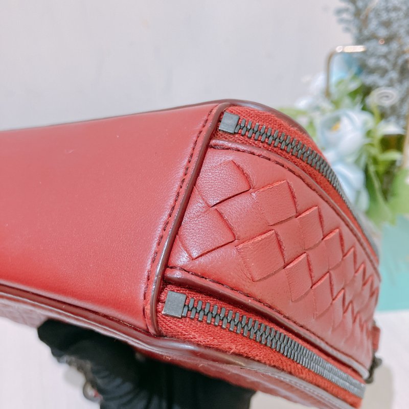 TK1925 葆蝶家 紅色編織 斜孭袋 Bottega Veneta Double Zip Chain Crossbody Bag Intrecciato Nappa Red-3