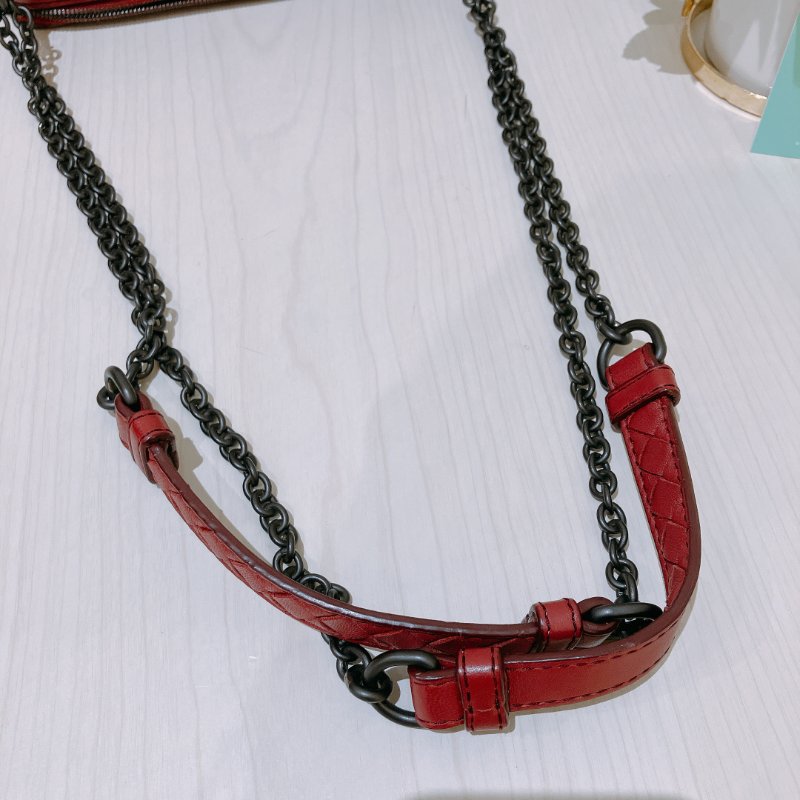 TK1925 葆蝶家 紅色編織 斜孭袋 Bottega Veneta Double Zip Chain Crossbody Bag Intrecciato Nappa Red-18