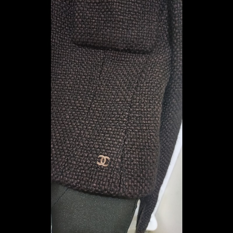 Chanel 深咖毛呢雙口袋繡亮片外套-2