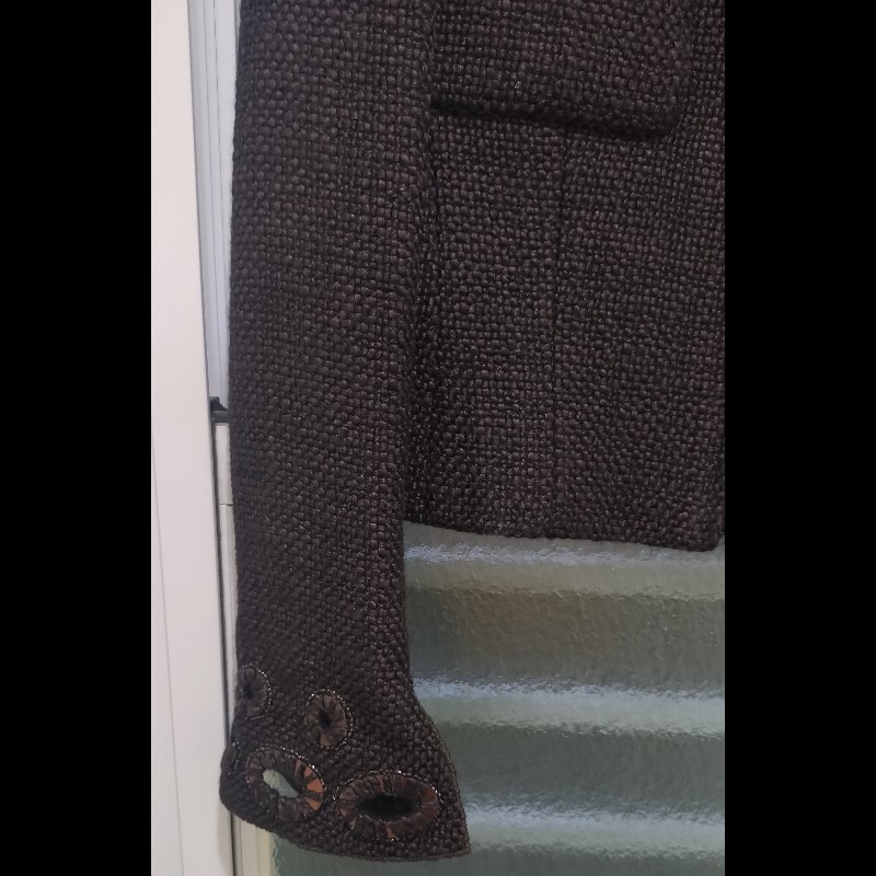 Chanel 深咖毛呢雙口袋繡亮片外套-3