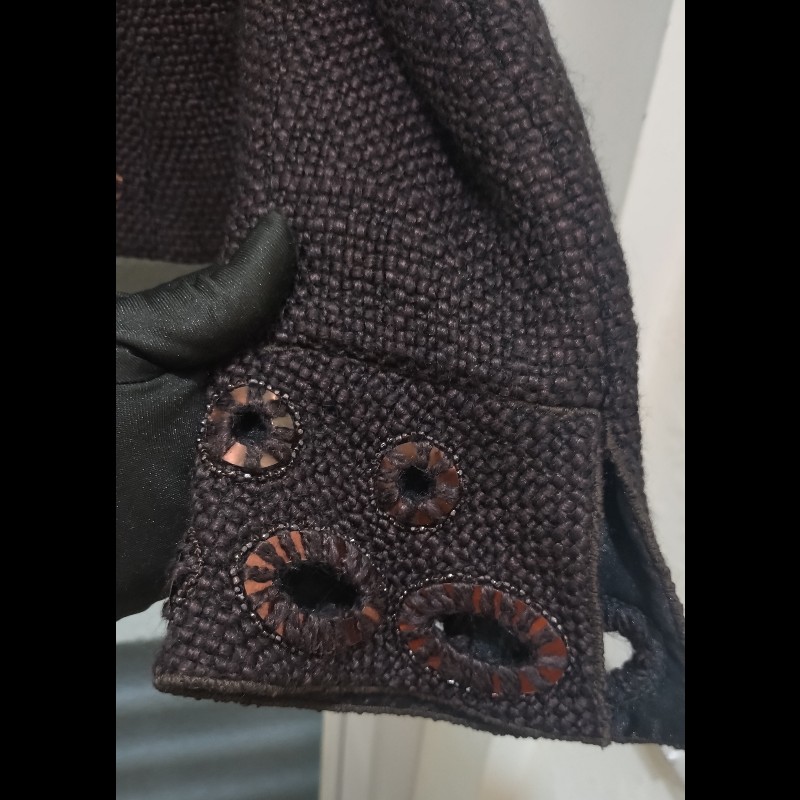 Chanel 深咖毛呢雙口袋繡亮片外套-11