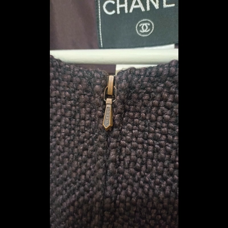 Chanel 深咖毛呢雙口袋繡亮片外套-16