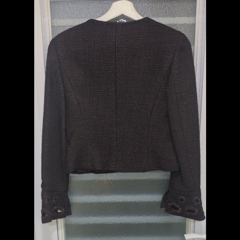 Chanel 深咖毛呢雙口袋繡亮片外套-17