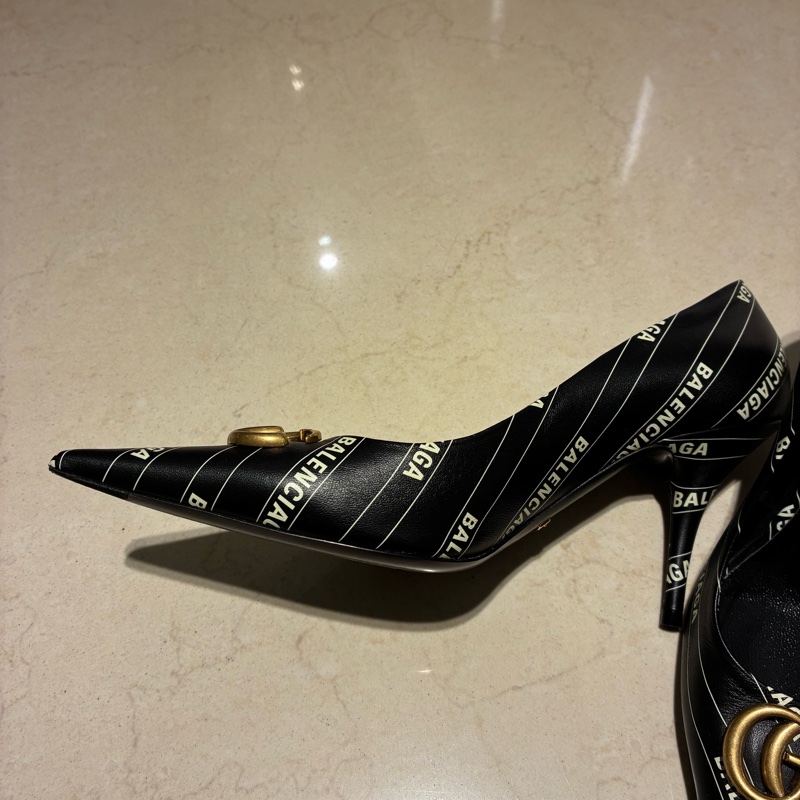 balenciaga*gucci黑皮革細高跟鞋 38號-2