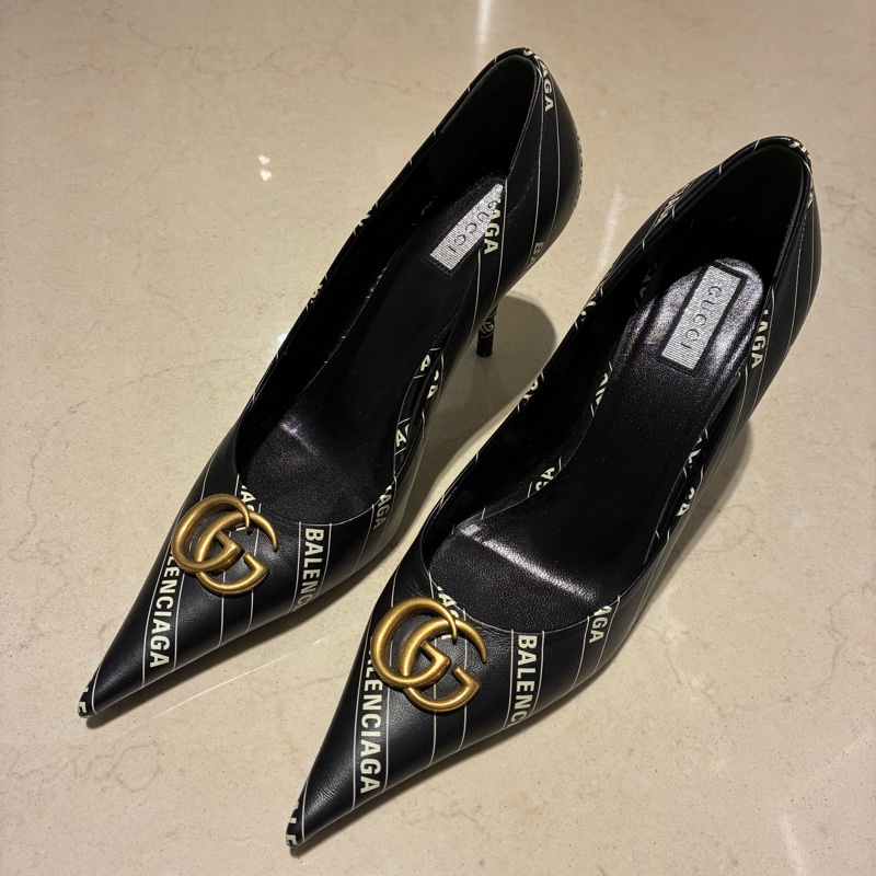 balenciaga*gucci黑皮革細高跟鞋 38號-5