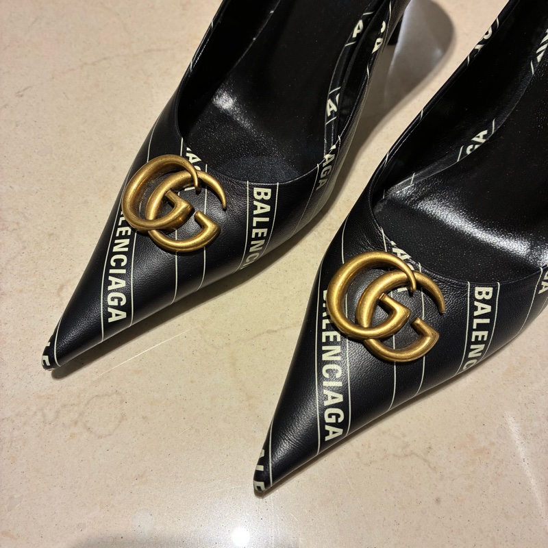 balenciaga*gucci黑皮革細高跟鞋 38號-6