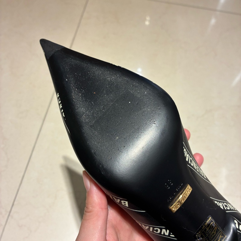 balenciaga*gucci黑皮革細高跟鞋 38號-12
