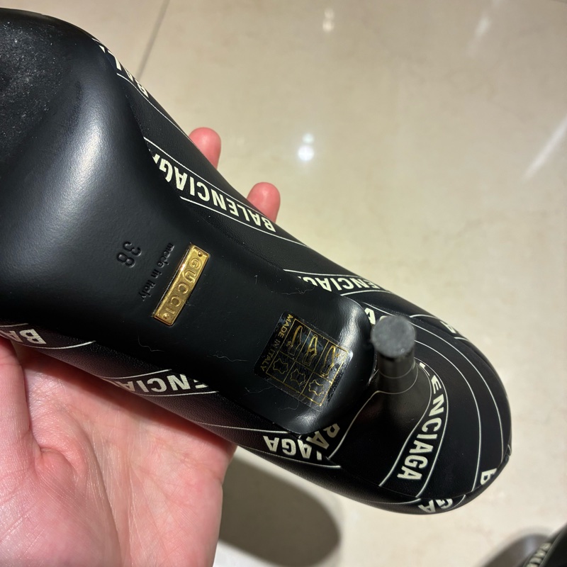 balenciaga*gucci黑皮革細高跟鞋 38號-15