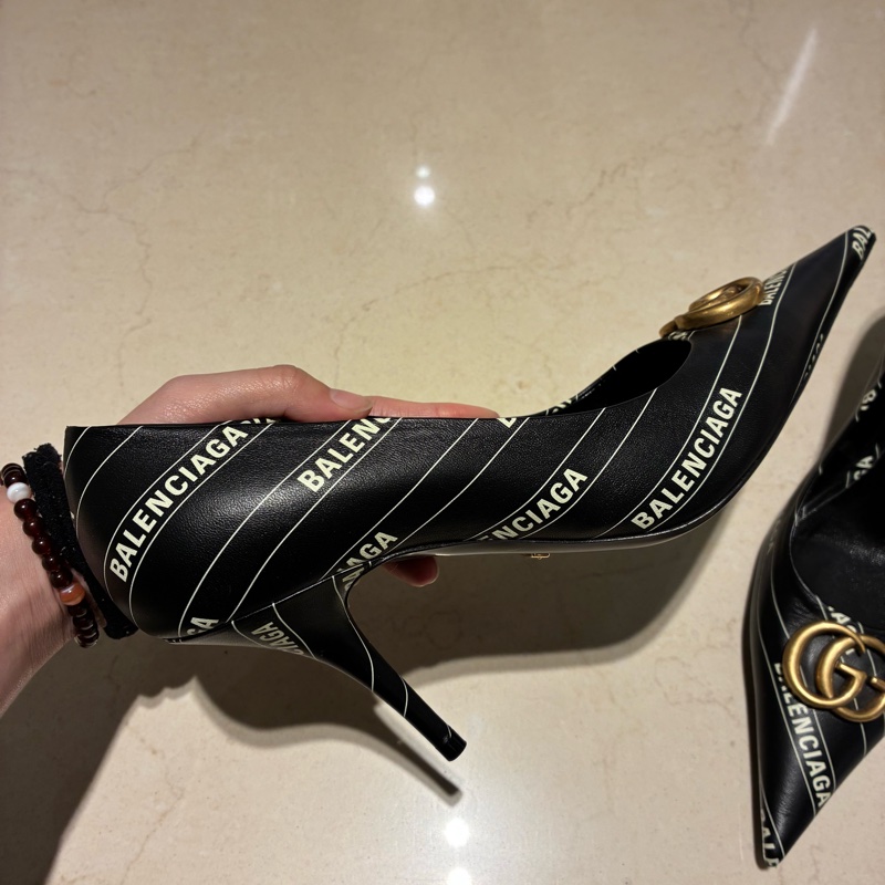 balenciaga*gucci黑皮革細高跟鞋 38號-17