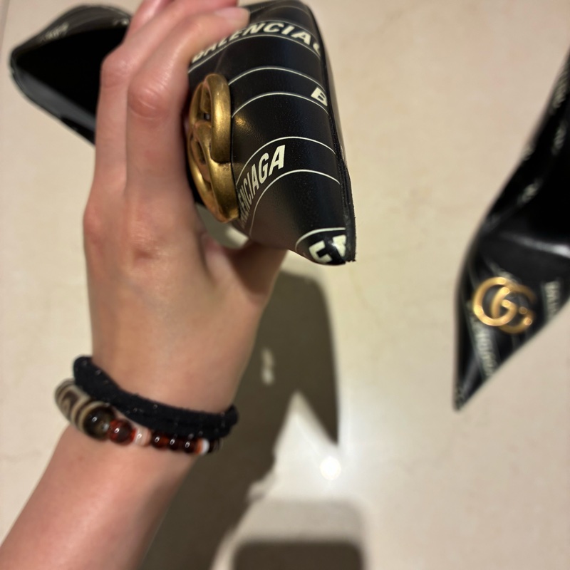 balenciaga*gucci黑皮革細高跟鞋 38號-18