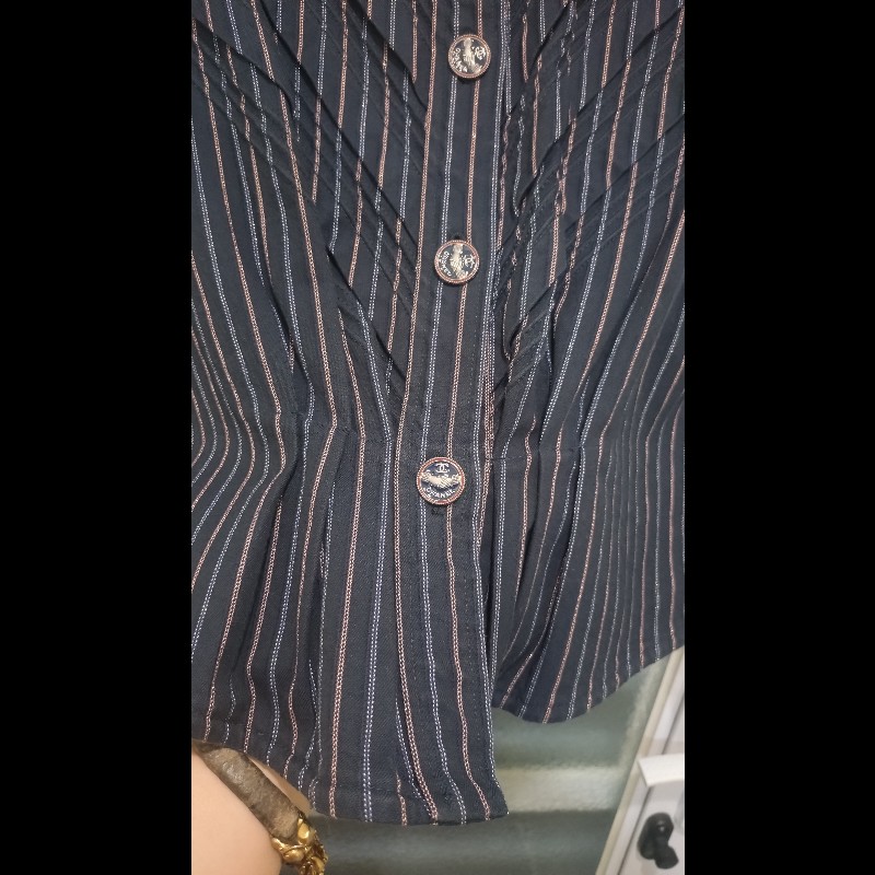 Chanel 藍色布繡直線條外套-3