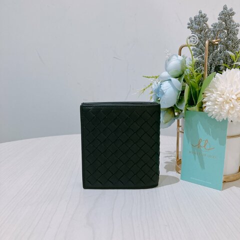 TK1932  葆蝶家 男士 黑色編織 錢包 Bottega Veneta Small Intrecciato Wallet Black Calfskin