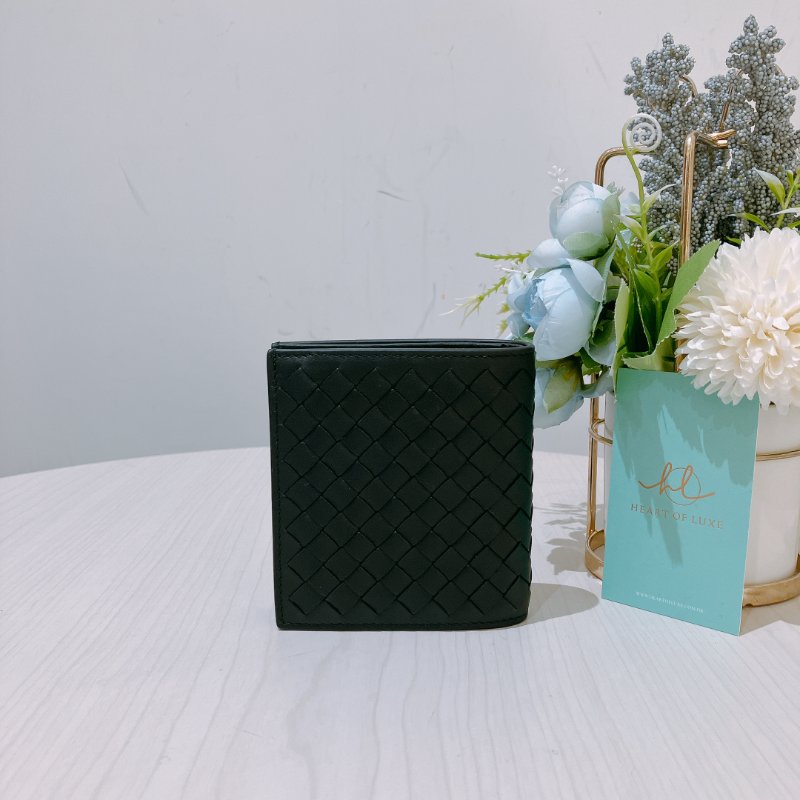 TK1932 葆蝶家 男士 黑色編織 錢包 Bottega Veneta Small Intrecciato Wallet Black Calfskin-1