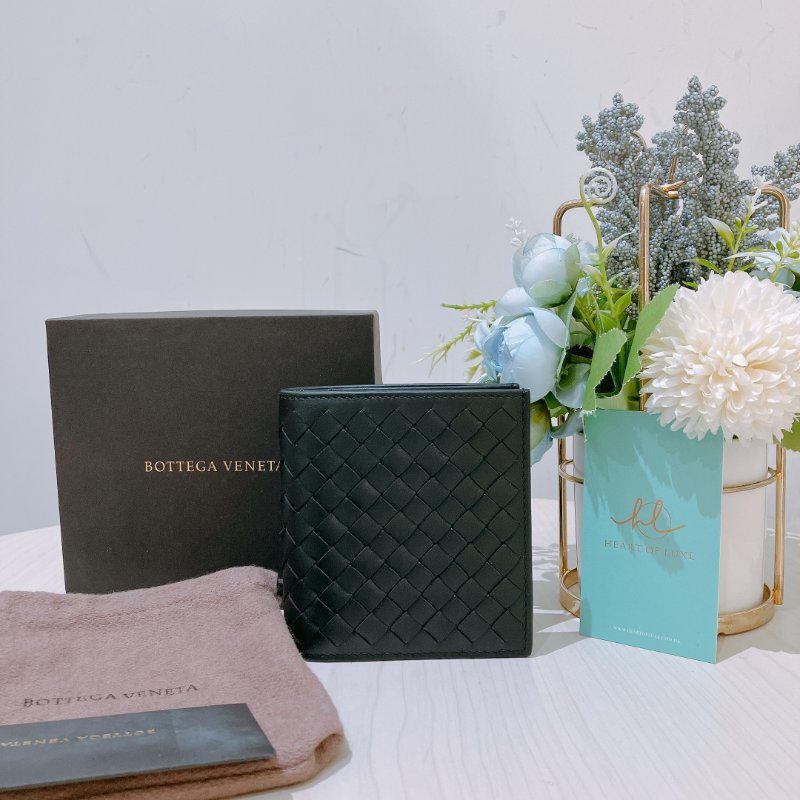 TK1932 葆蝶家 男士 黑色編織 錢包 Bottega Veneta Small Intrecciato Wallet Black Calfskin-10