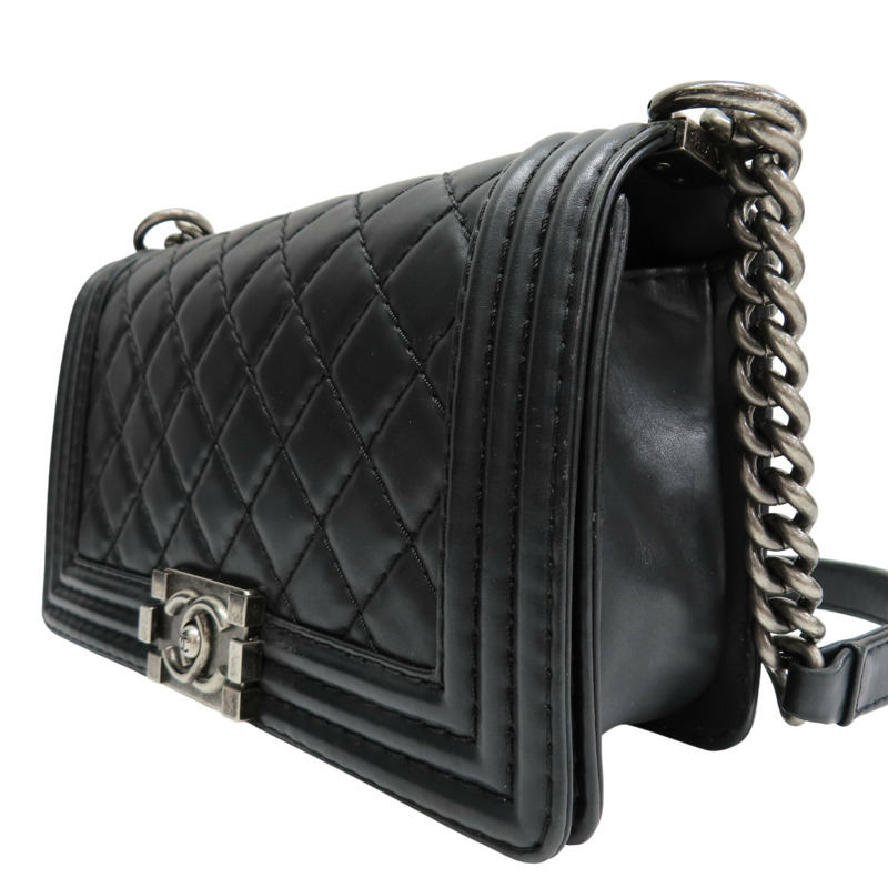 黑色 羊皮 Boy25 鍊帶肩背包 銀釦 (無卡)【CHANEL 香奈兒】 A67086-2