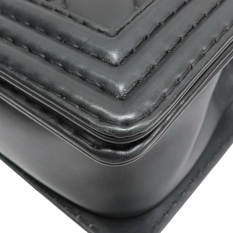 黑色 羊皮 Boy25 鍊帶肩背包 銀釦 (無卡)【CHANEL 香奈兒】 A67086-9