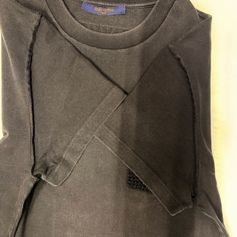 LV/路易威登/LOUIS VUITTON/8成新黑色口袋網格短袖T恤-3