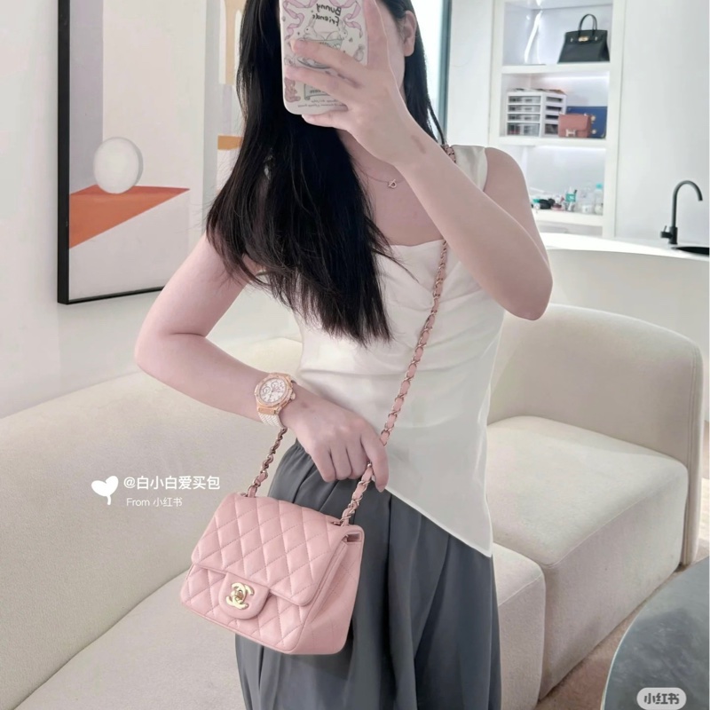 Chanel Mini cf17粉色方胖 法國製-4