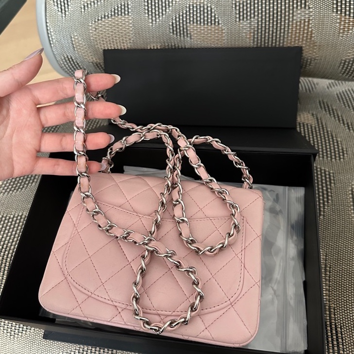 Chanel Mini cf17粉色方胖 法國製-11