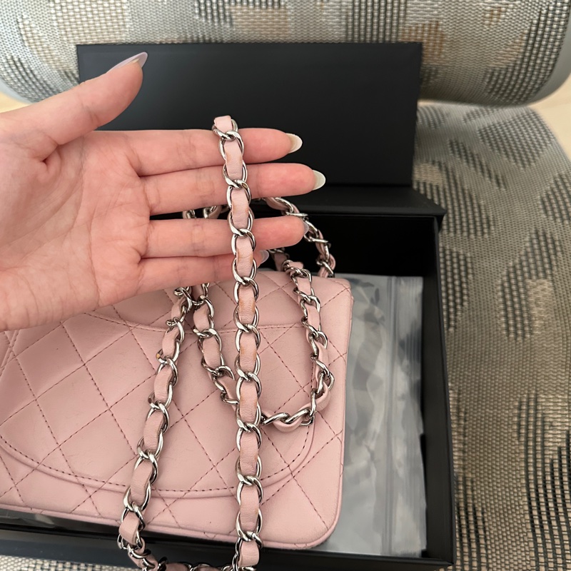 Chanel Mini cf17粉色方胖 法國製-12