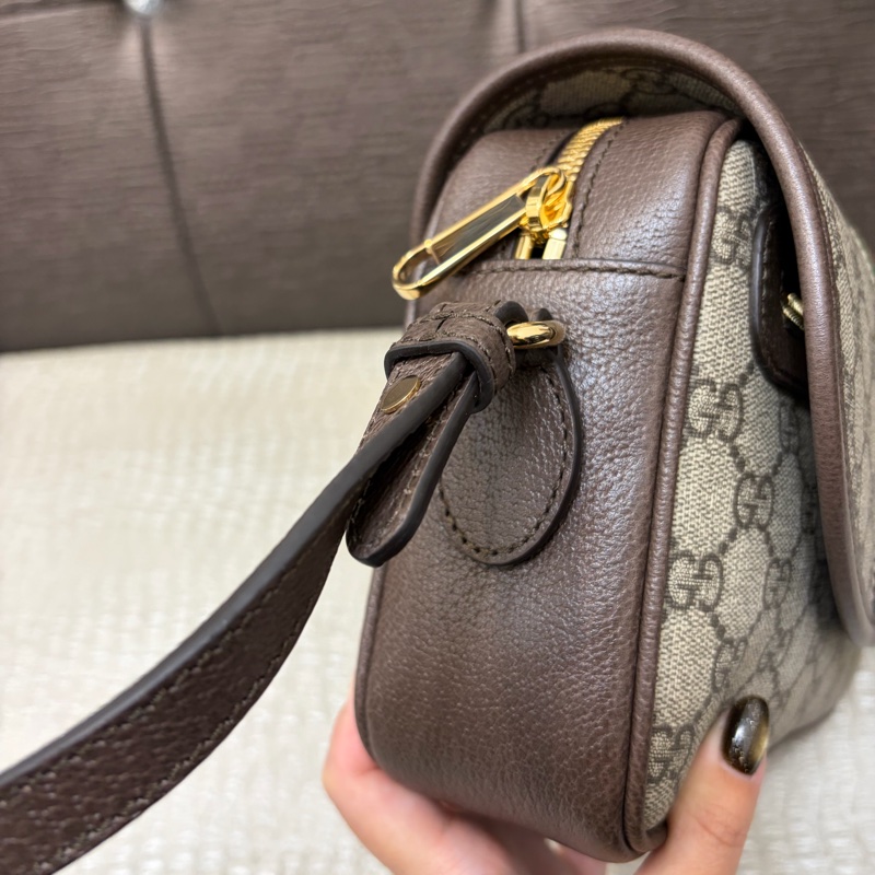 Gucci PVC咖牛皮Ophidia斜背包（附寬背袋）-5