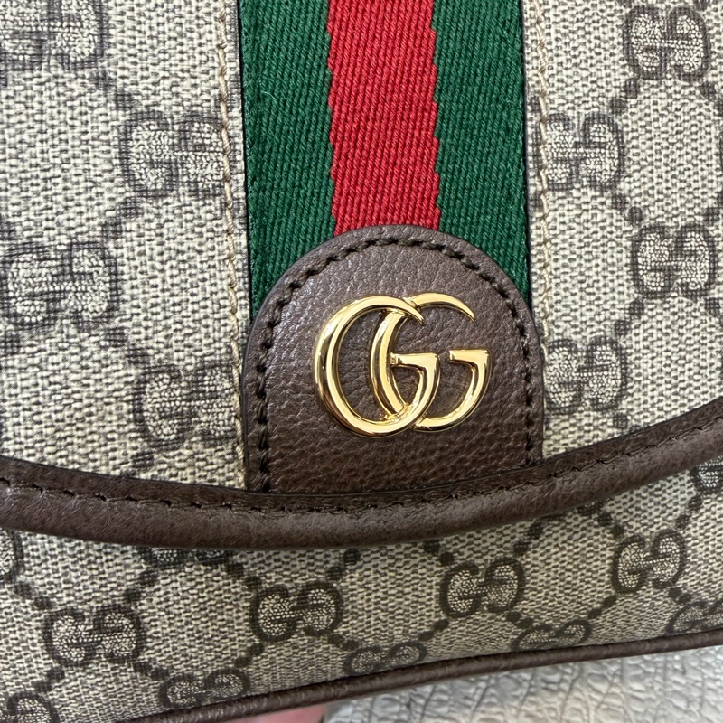 Gucci PVC咖牛皮Ophidia斜背包（附寬背袋）-6
