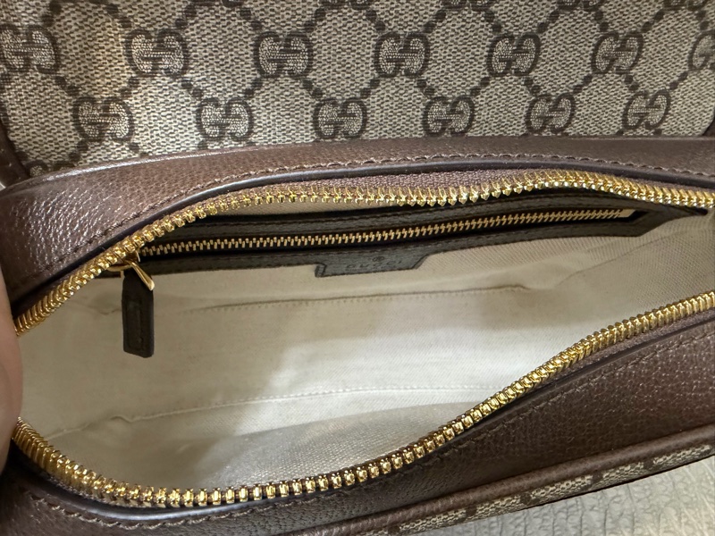 Gucci PVC咖牛皮Ophidia斜背包（附寬背袋）-8