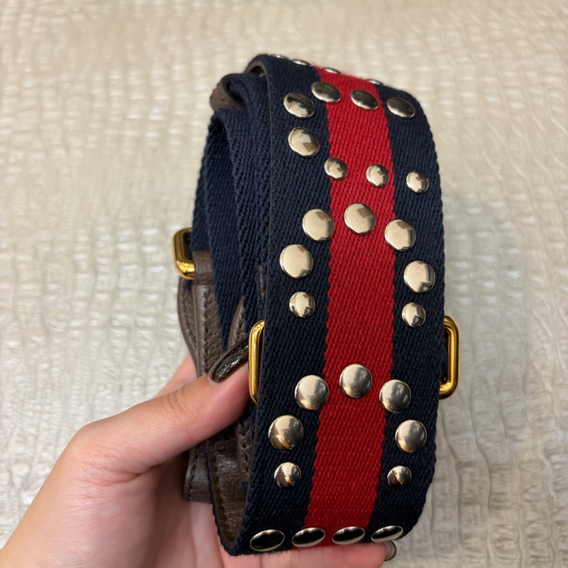 Gucci PVC咖牛皮Ophidia斜背包（附寬背袋）-9