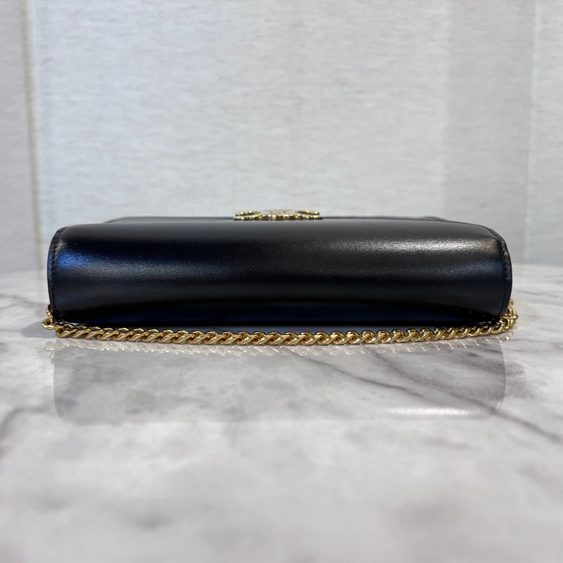 Celine 黑滑面牛皮金釦凱旋門下蓋6卡Woc-4