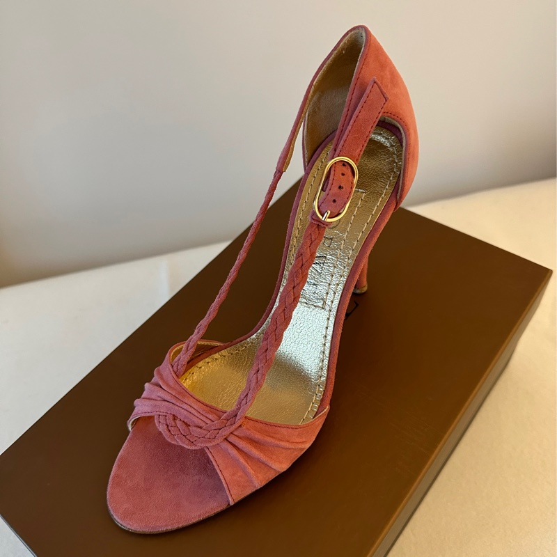 LOEWE 玫粉色麂皮高跟鞋-2